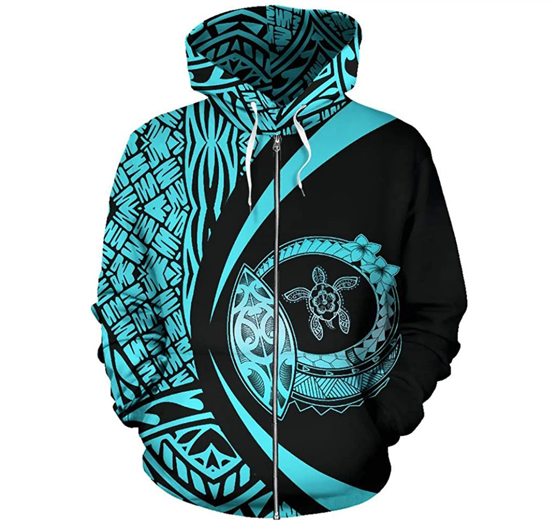 Hawaii Turtle Polynesian - Circle Style Blue - 3D Printed Pullover Hoodie