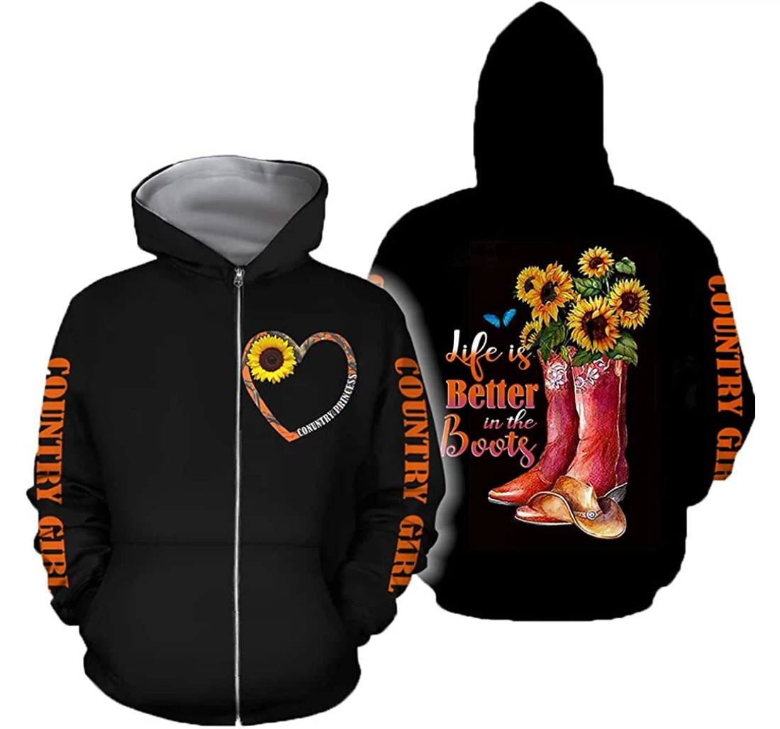 Life Is Better In The Boots Sunflower - 3D Printed Pullover Hoodie