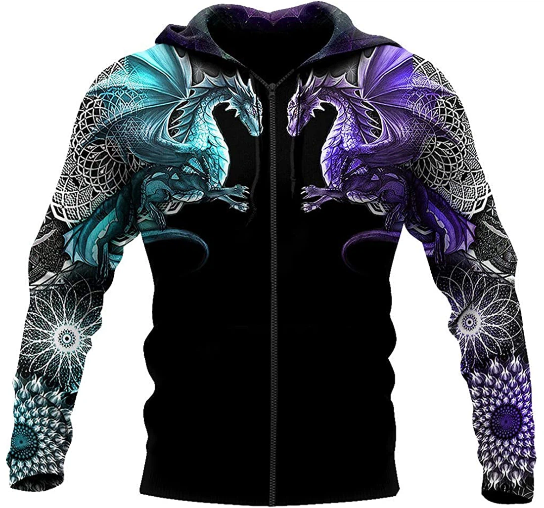 Dragon Purple And Blue - 3D Printed Pullover Hoodie