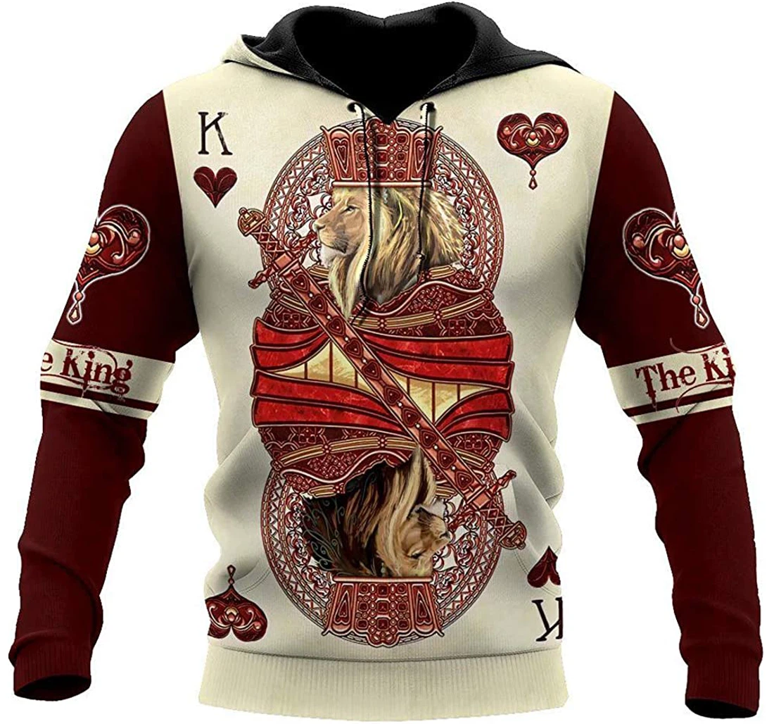 King Of Hearts Lion Poker Man And Woman - 3D Printed Pullover Hoodie