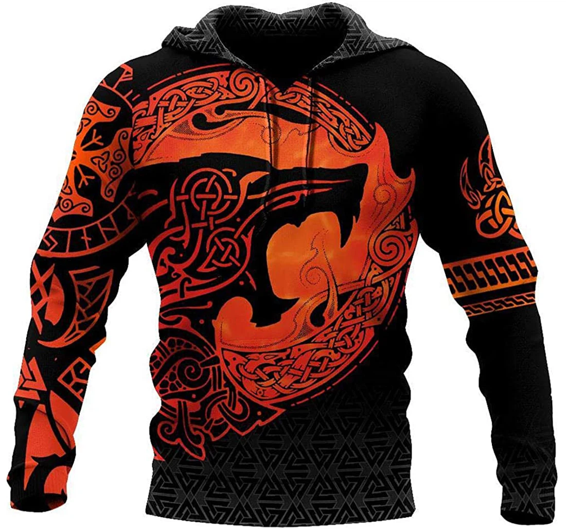 Fenrir Viking Tattoo Over - 3D Printed Pullover Hoodie