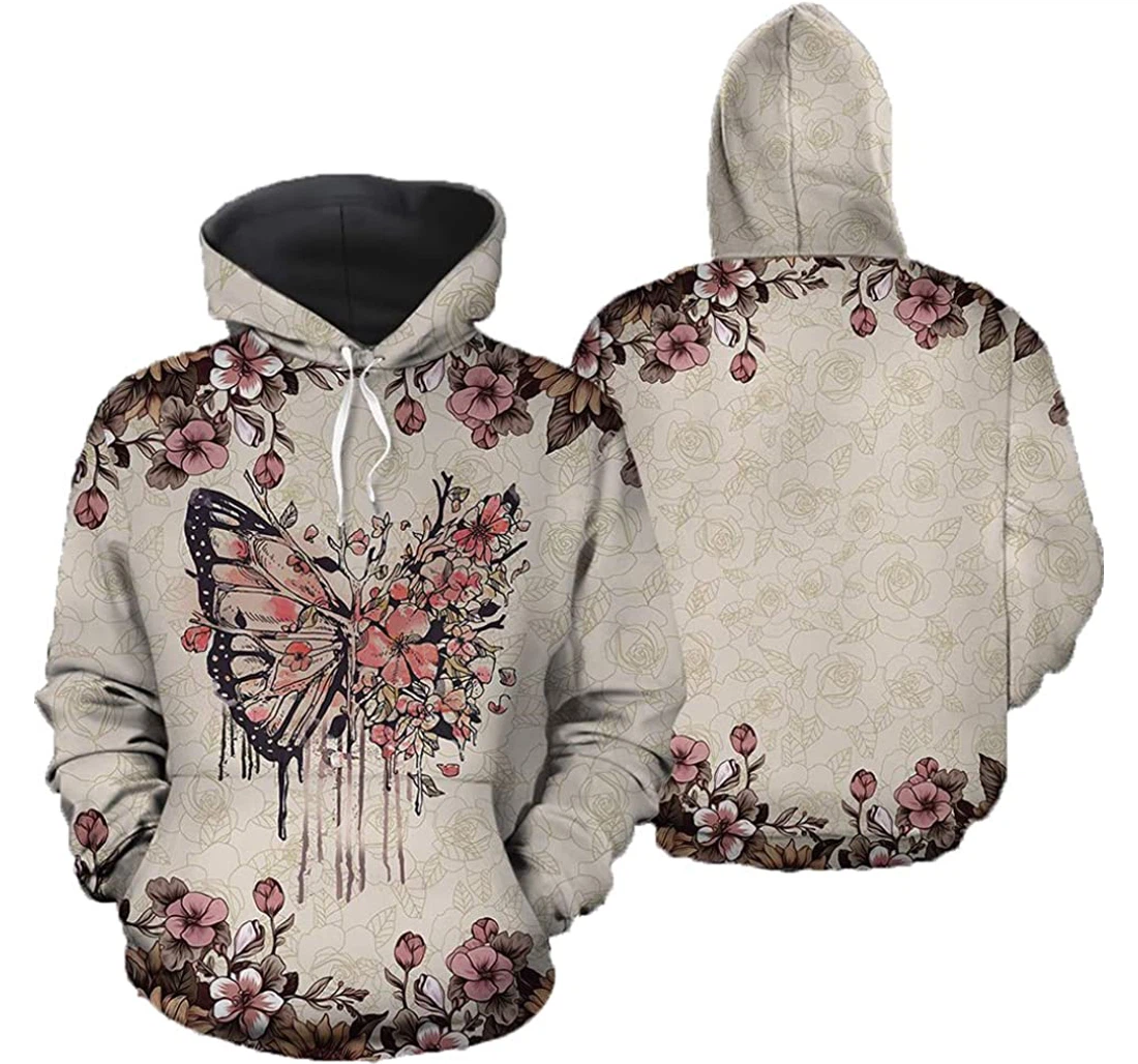 Butterfly Vintage Flower Man And Woman - 3D Printed Pullover Hoodie