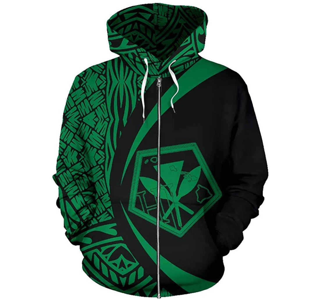 Hawaii Kanaka Polynesian Tribalcircle Style Green Color - 3D Printed Pullover Hoodie