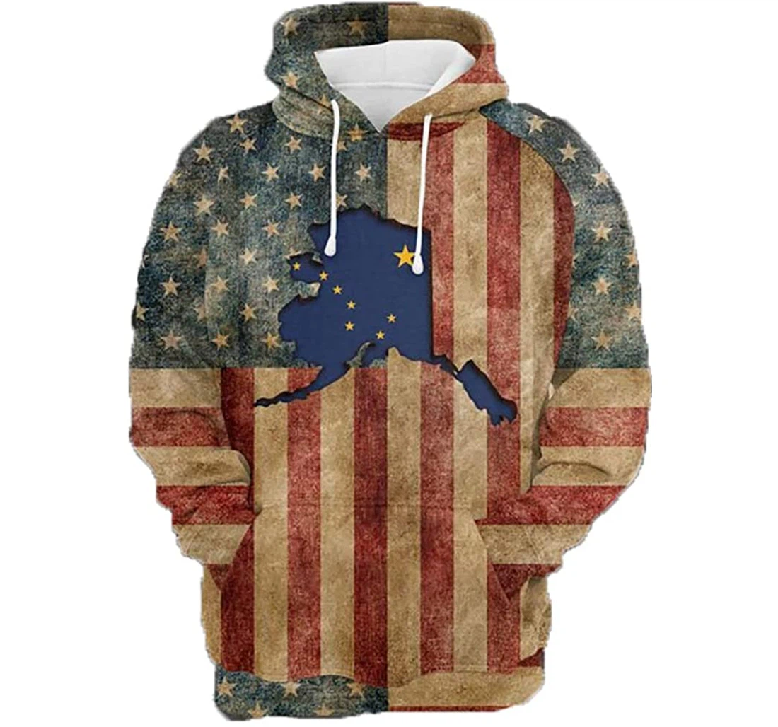 Great Alaska Inside American Flag - 3D Printed Pullover Hoodie