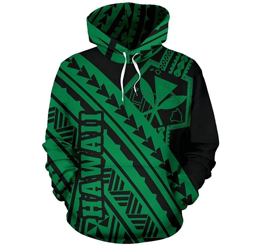 Hawaii Kanaka Polynesian - Poly Style Green Man And Woman - 3D Printed Pullover Hoodie