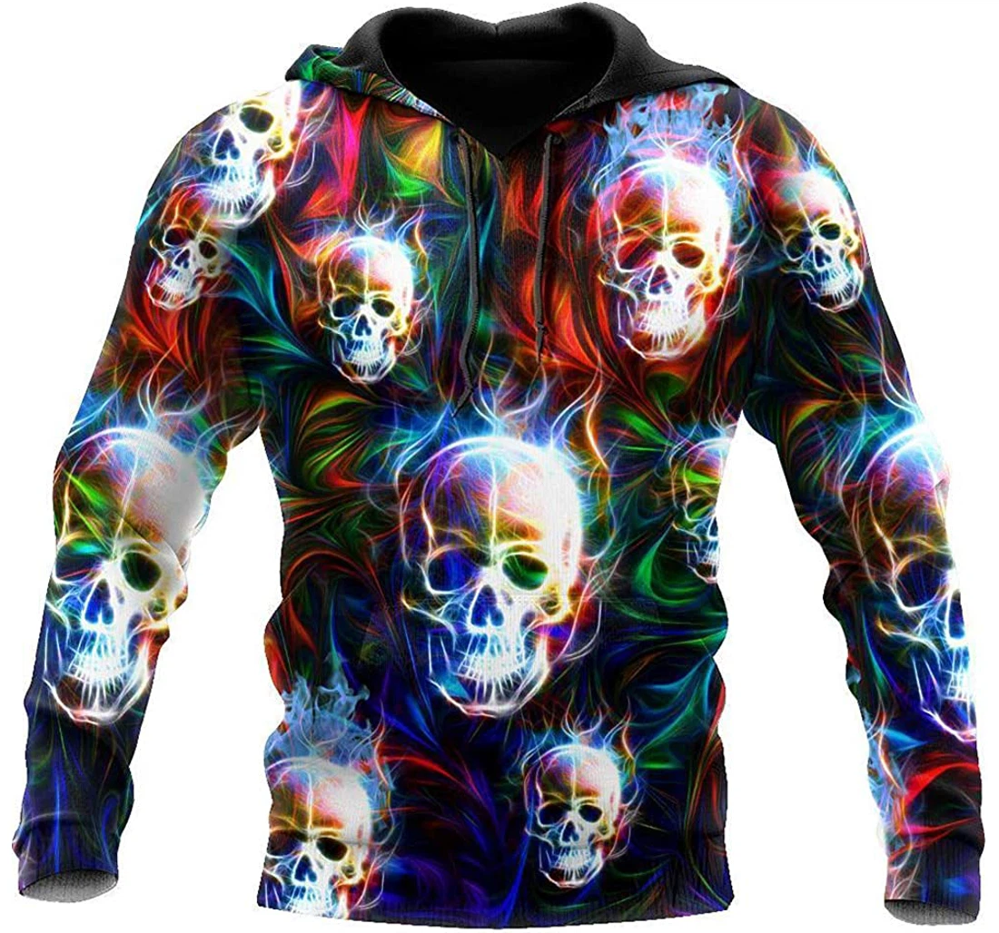 Colorful Skull Hologram Man And Woman - 3D Printed Pullover Hoodie