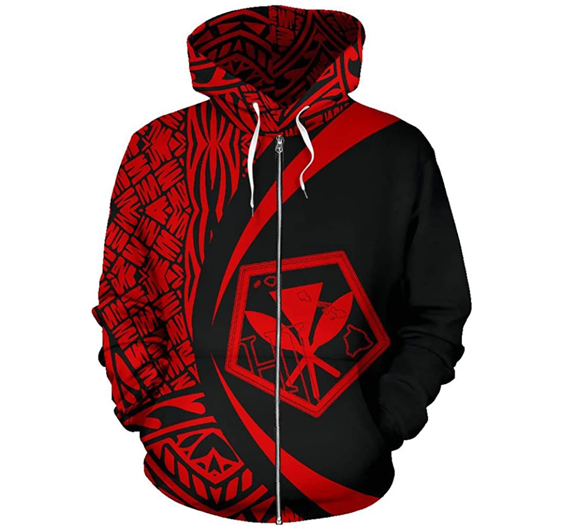 Kanaka Polynesian Tribal Circle Style Red Color - 3D Printed Pullover Hoodie