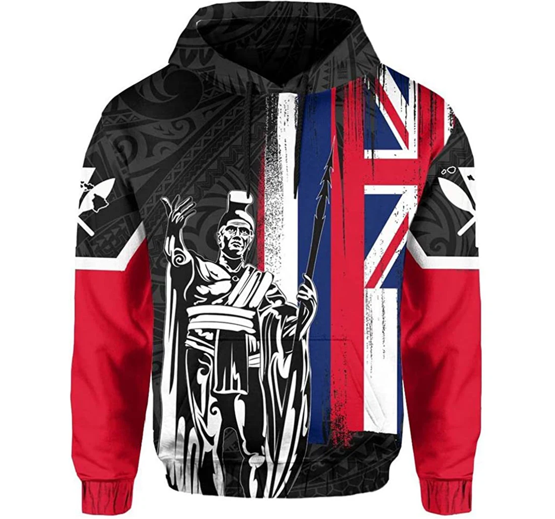 Hawaii King Flag Grey - 3D Printed Pullover Hoodie