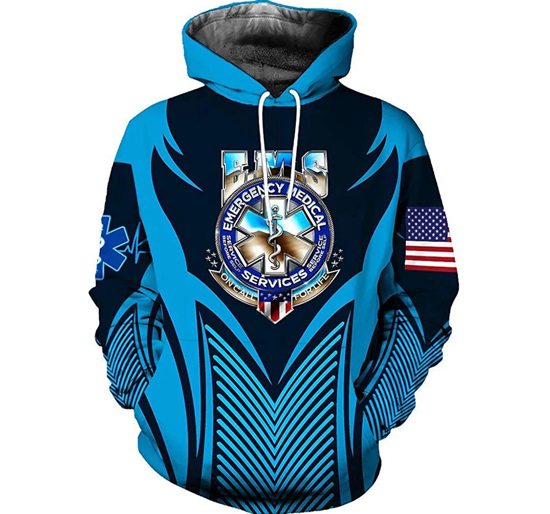 Ems Blue American Flag - 3D Printed Pullover Hoodie