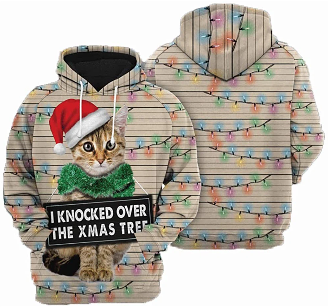 Cat Christmas Hat Christmas Light Background Man And Woman - 3D Printed Pullover Hoodie