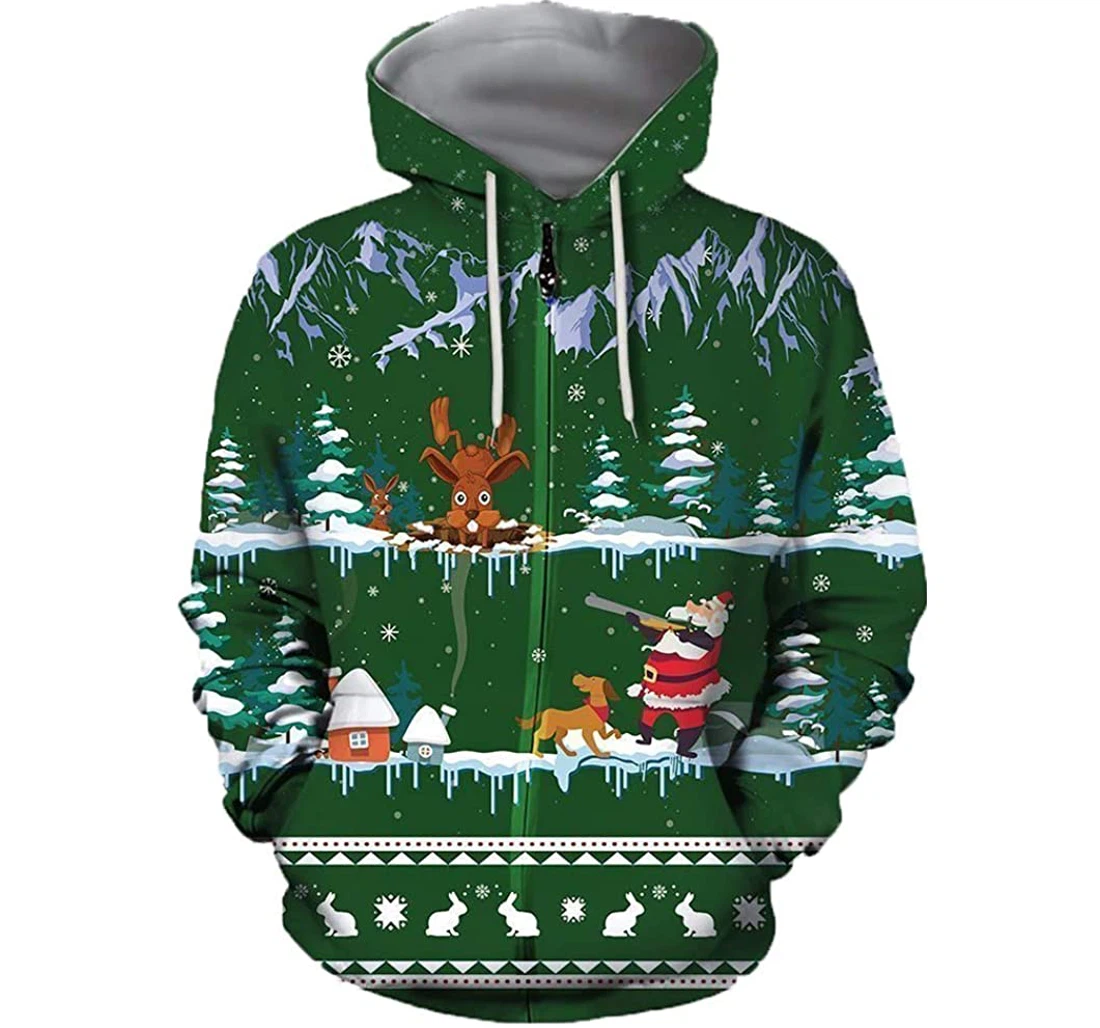 Green Rabbit Hunting Christmas - 3D Printed Pullover Hoodie