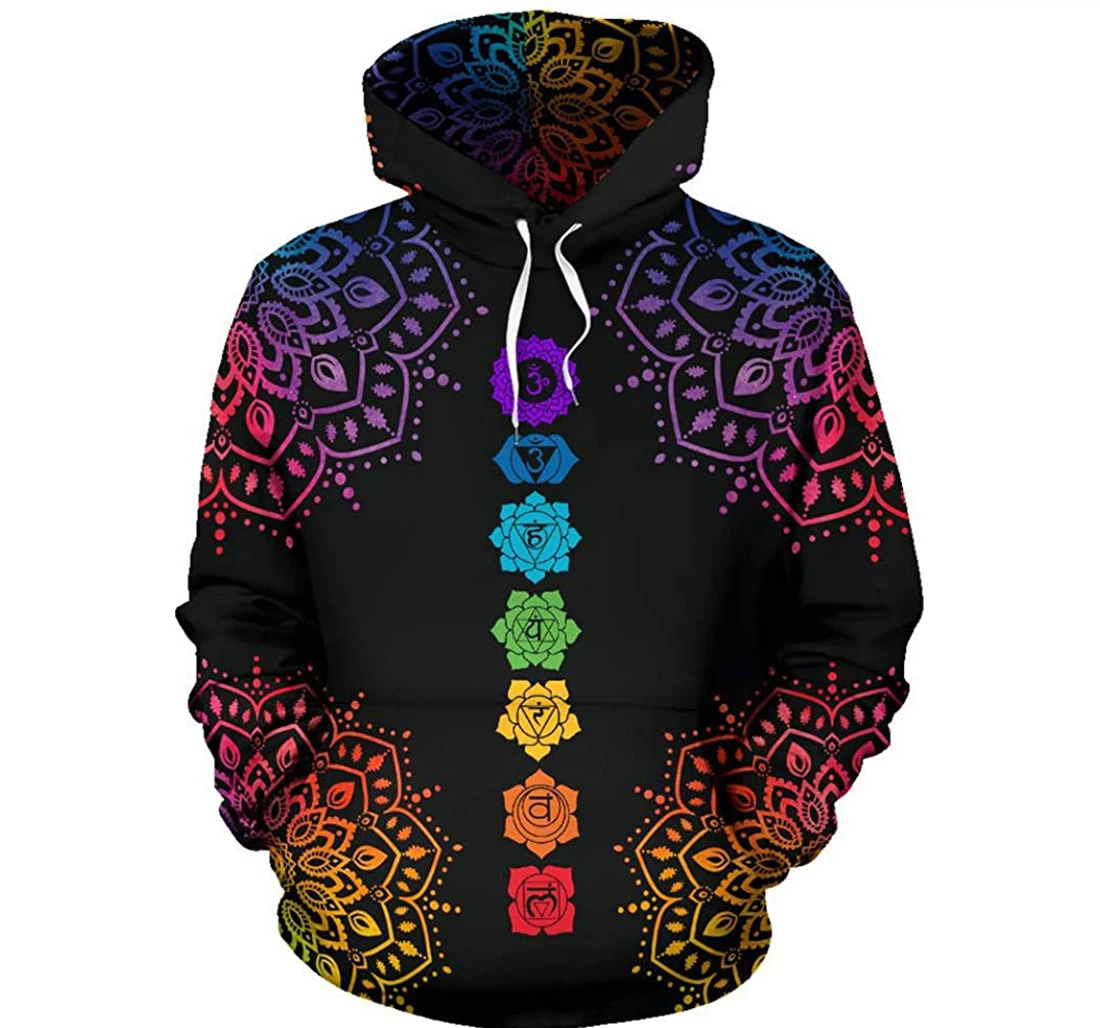 Charka Mandala Coloful Hologram Man And Woman - 3D Printed Pullover Hoodie