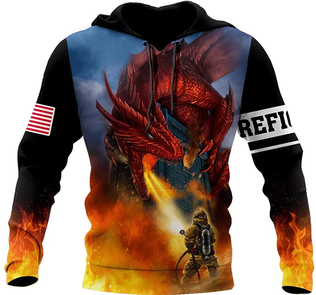 Firefighter Fight With Dragon Man And Woman - 3D Printed Pullover Hoodie