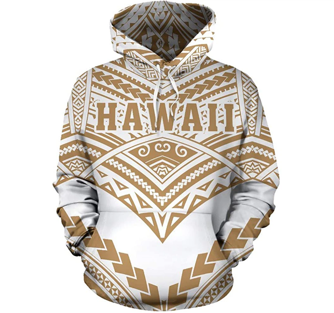 Hawaii Polynesian Tribal New Warrior Style Golden And White Color - 3D Printed Pullover Hoodie