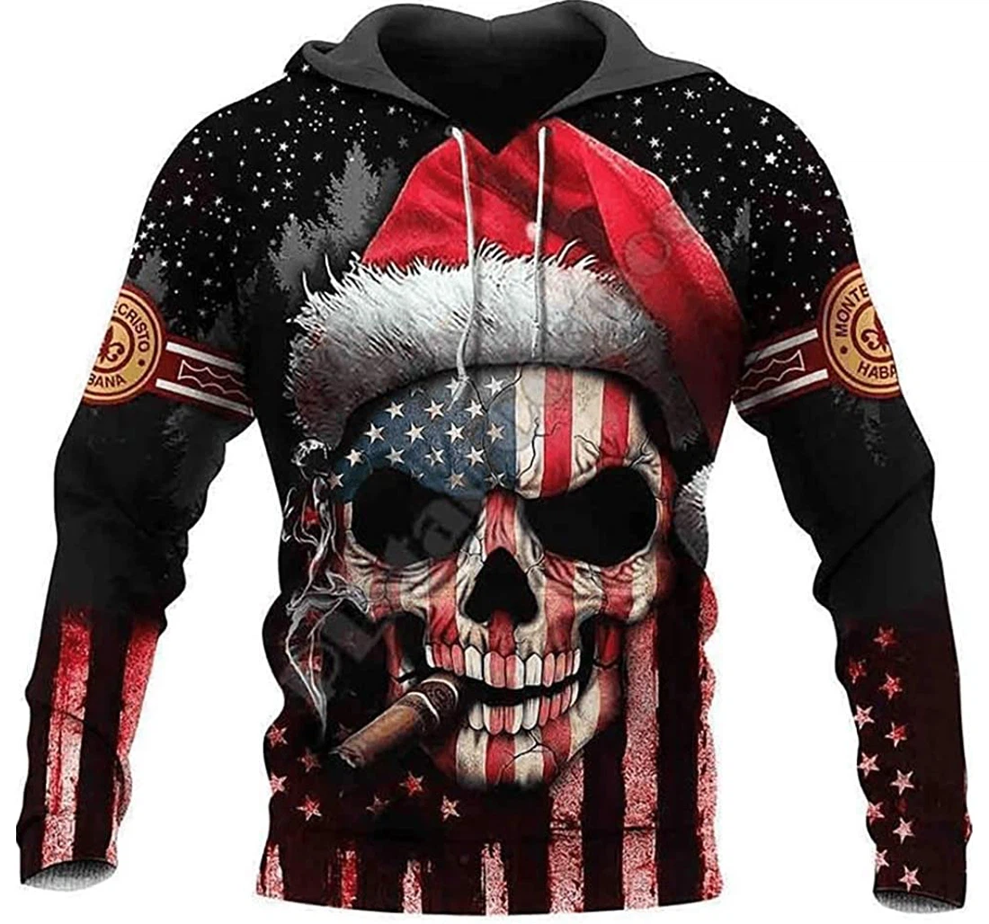 Christmas Santa Claus Skull - 3D Printed Pullover Hoodie