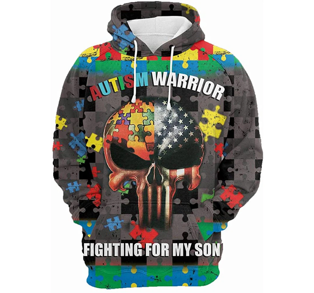 Autism Awareness Skull Man And Woman - 3D Printed Pullover Hoodie