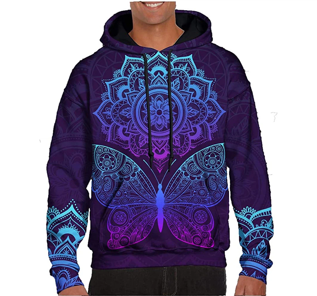 Butterfly Beauty Mandala Man And Woman - 3D Printed Pullover Hoodie