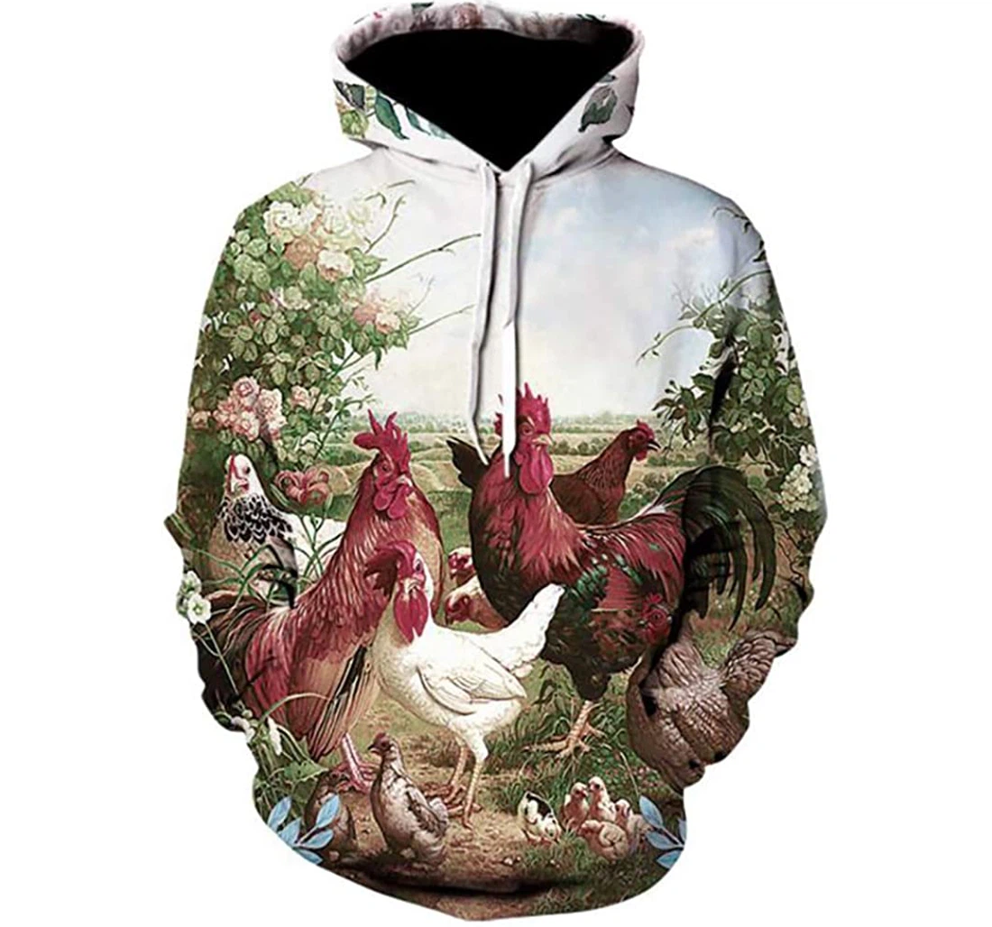 Chicken Family Man And Woman - 3D Printed Pullover Hoodie