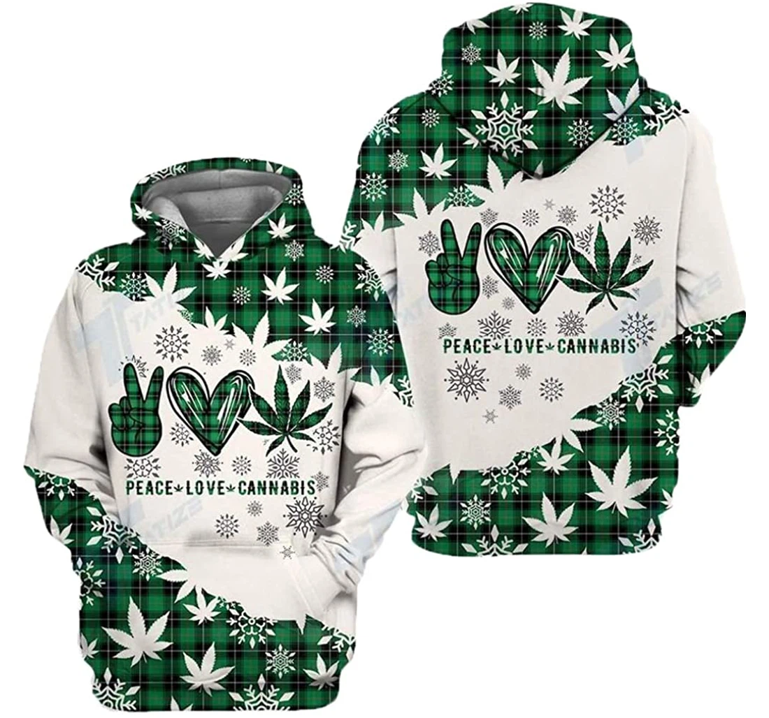 Hippie Tartan Weed Man And Woman - 3D Printed Pullover Hoodie