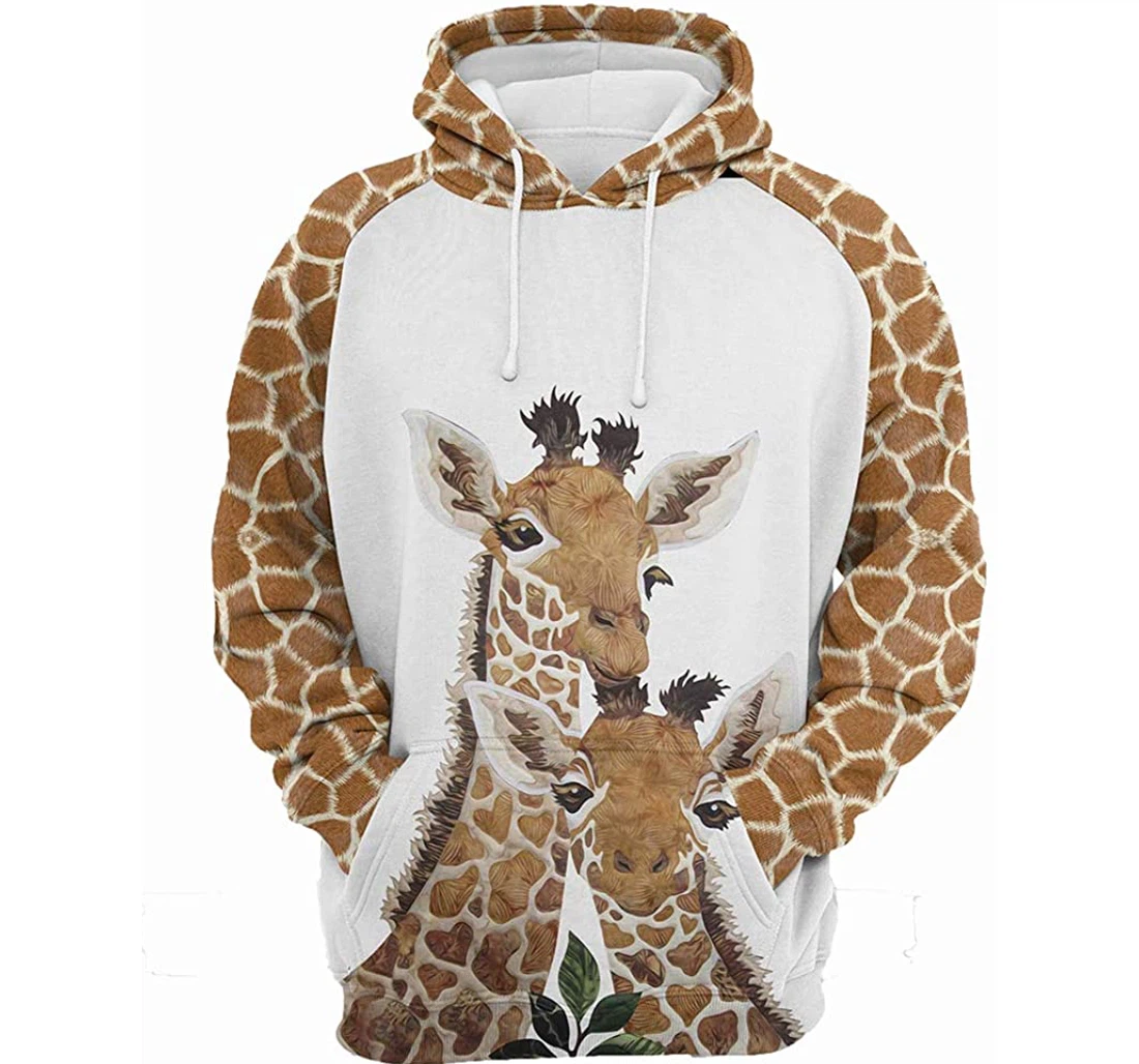 Giraffe Family Man And Woman - 3D Printed Pullover Hoodie