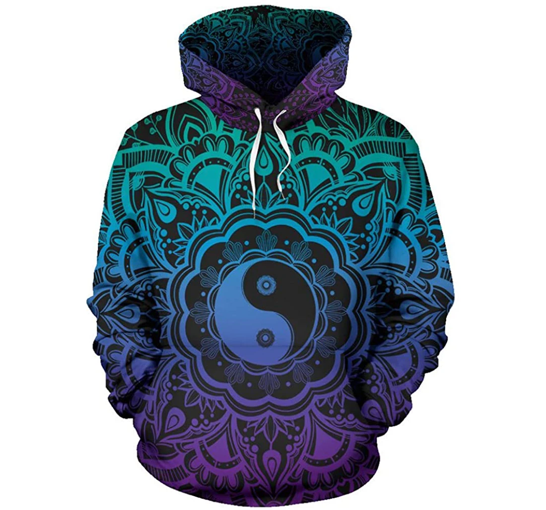 Blue Yingyang Mandala Man And Woman - 3D Printed Pullover Hoodie
