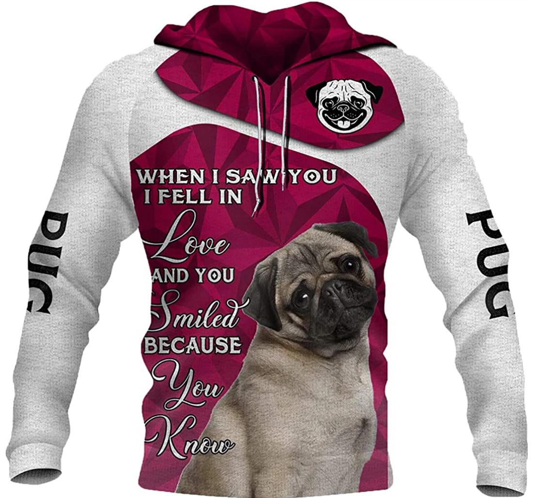 Beautiful Pug Dog Man And Woman - 3D Printed Pullover Hoodie