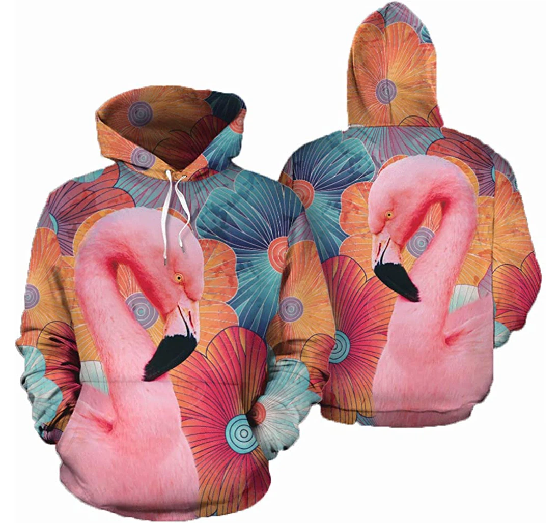 Beautiful Flamingo Colorful Flower Pattern Man And Woman - 3D Printed Pullover Hoodie