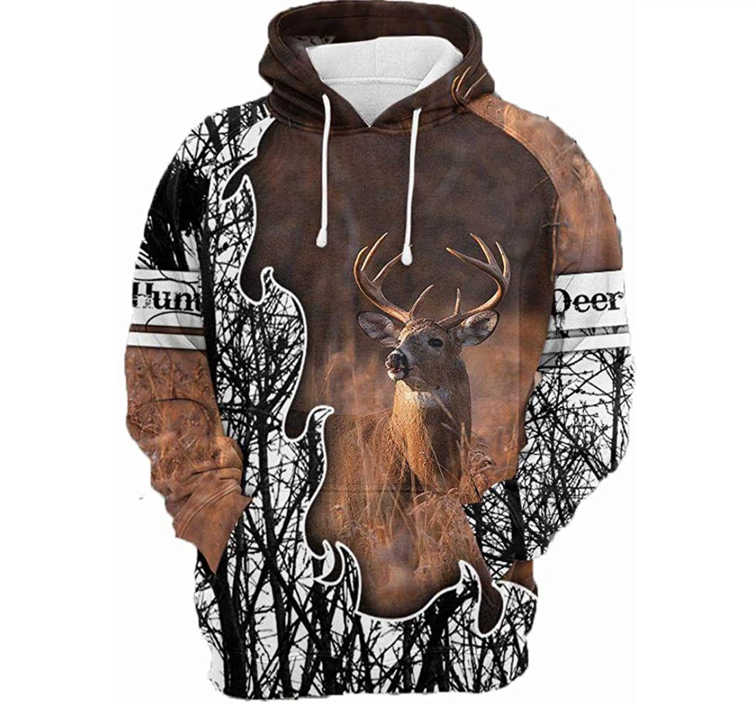 Deer Hunting Man And Woman - 3D Printed Pullover Hoodie