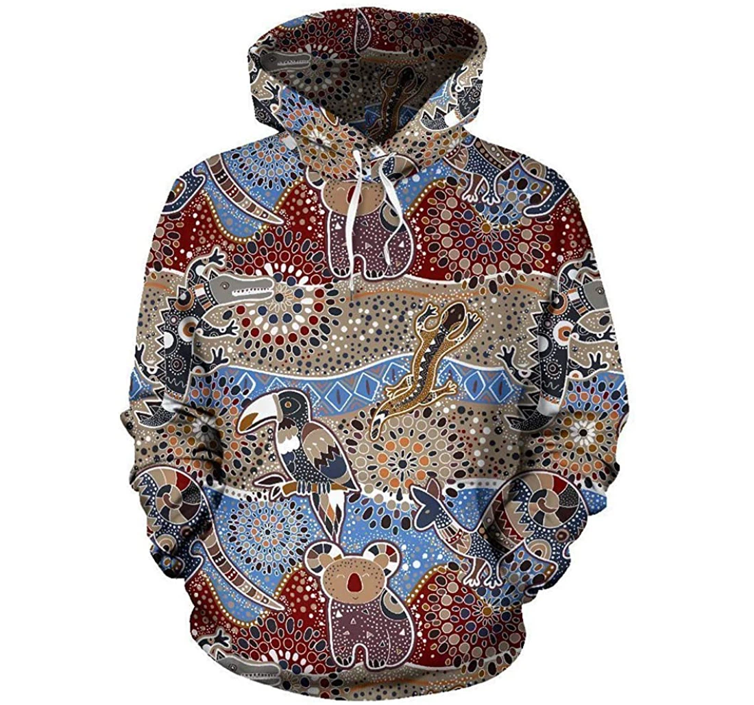 Australia Aboriginal Lizard Parrot Kangaroo Koala - 3D Printed Pullover Hoodie