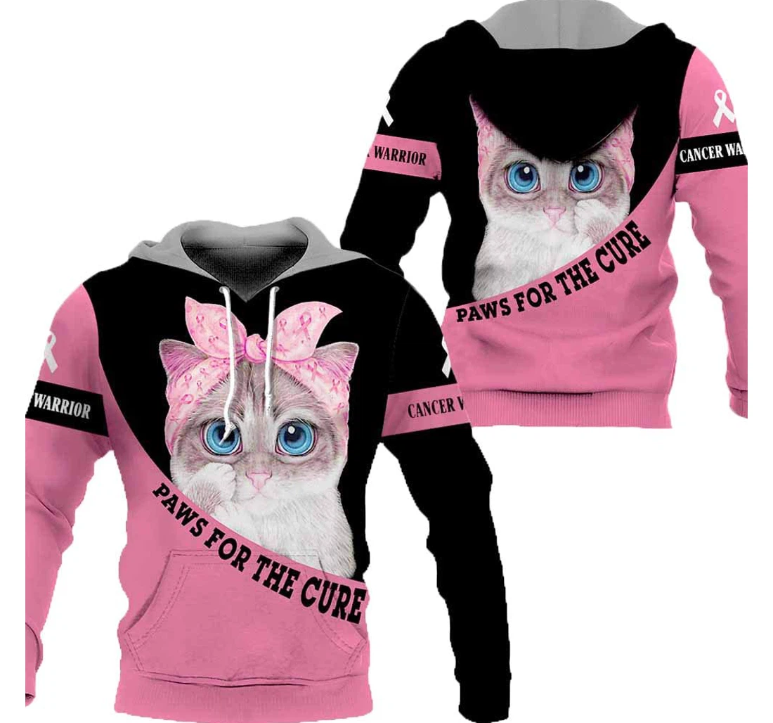 Breast Cancer Awareness Paws Cat Man And Woman - 3D Printed Pullover Hoodie
