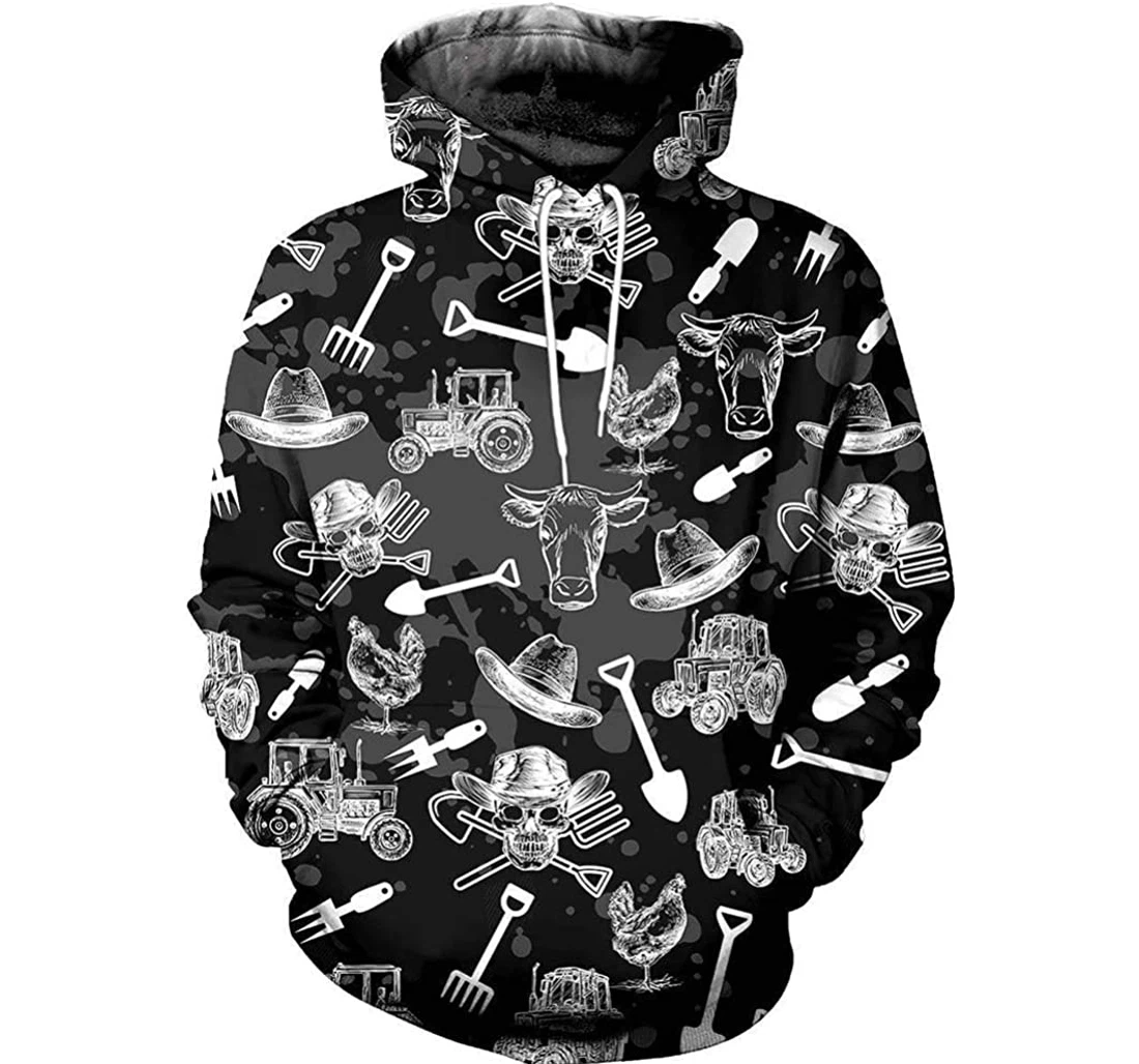 Skull Farmer - 3D Printed Pullover Hoodie