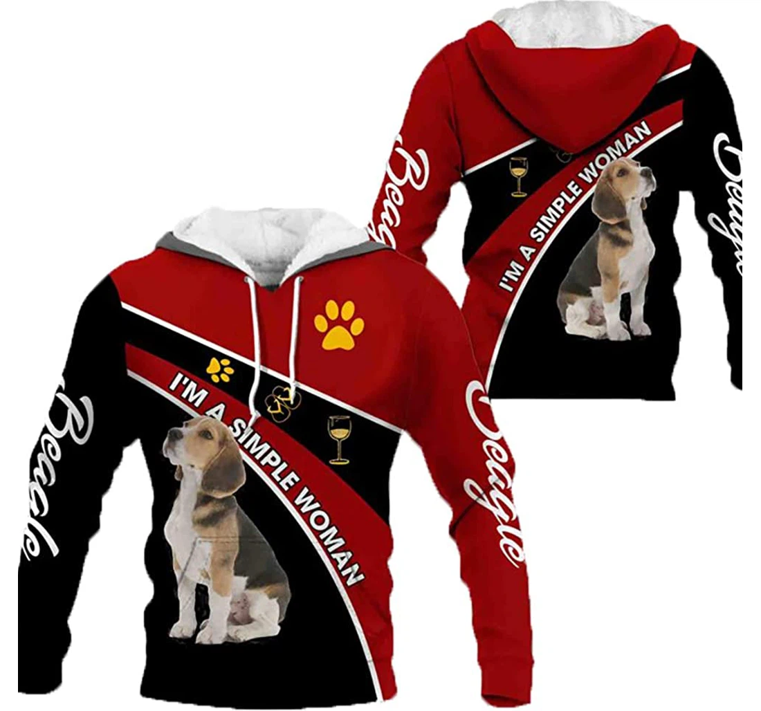 Beagle - Im A Simple Woman Man And Woman - 3D Printed Pullover Hoodie