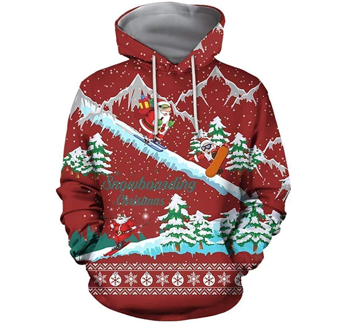 Santa Snowboarding Christmas - 3D Printed Pullover Hoodie