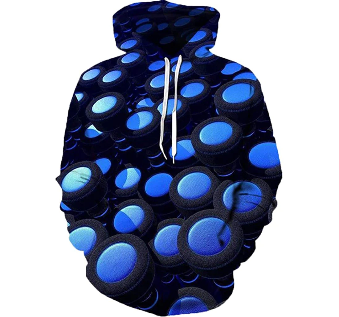 Blue Buttons Man And Woman - 3D Printed Pullover Hoodie