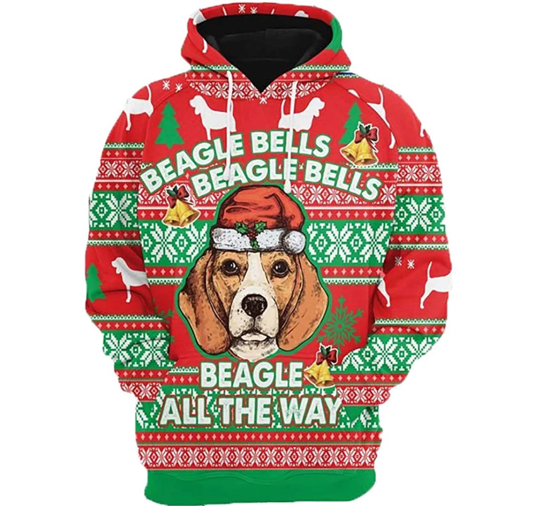 Beagle All The Way Christmas - 3D Printed Pullover Hoodie