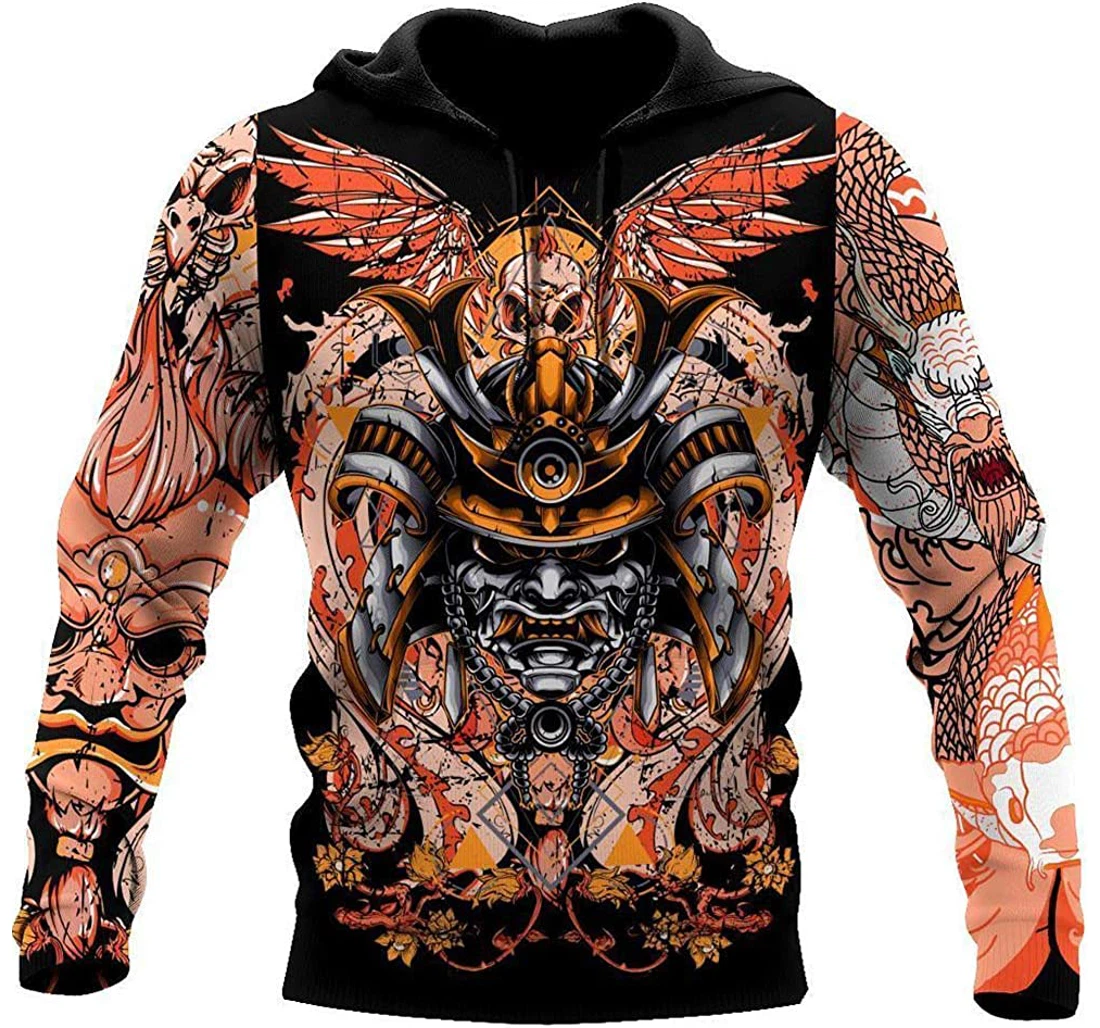 Samurai Helmet Tattoo - 3D Printed Pullover Hoodie