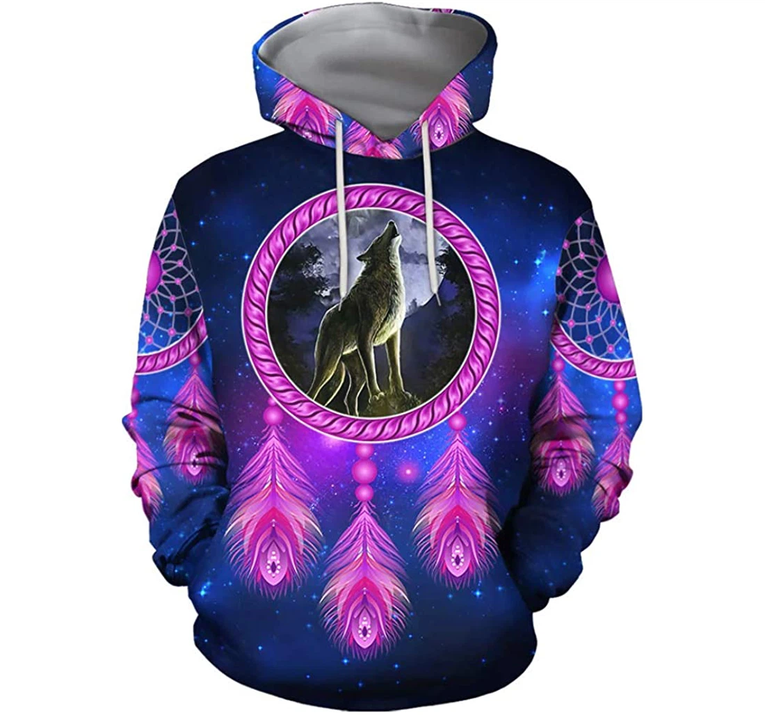 Native Wolf Purple Dreamcatcher - 3D Printed Pullover Hoodie