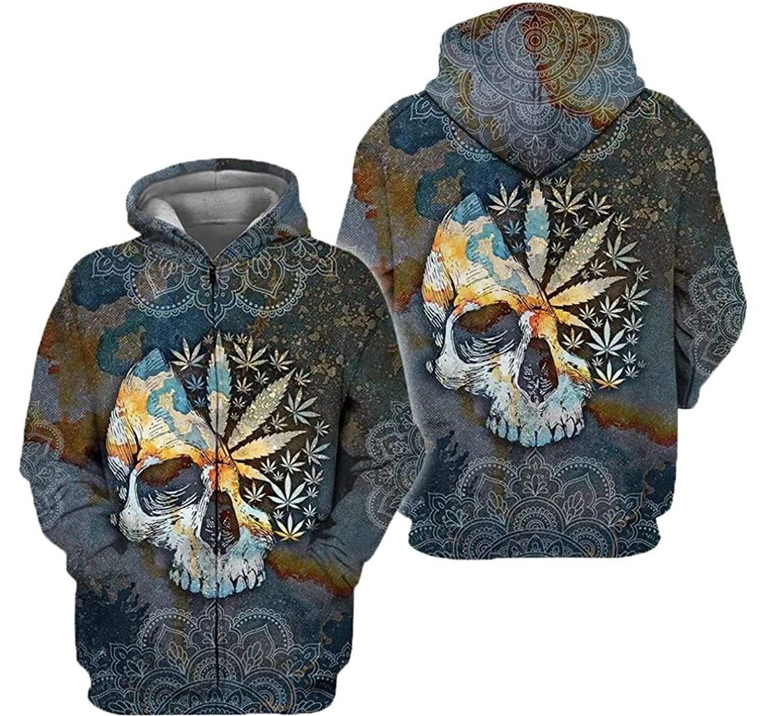 Mandala Skull Cannabis Man And Woman - 3D Printed Pullover Hoodie