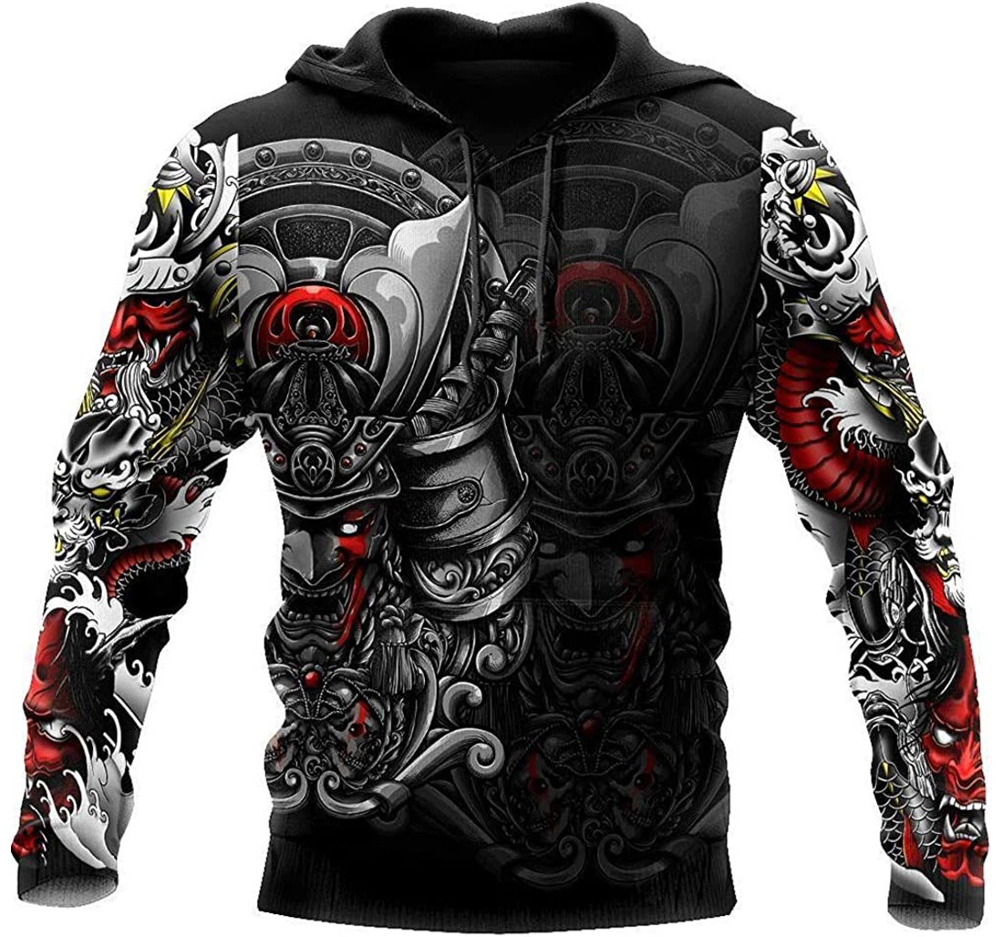 Samurai Helmet Tattoo - 3D Printed Pullover Hoodie