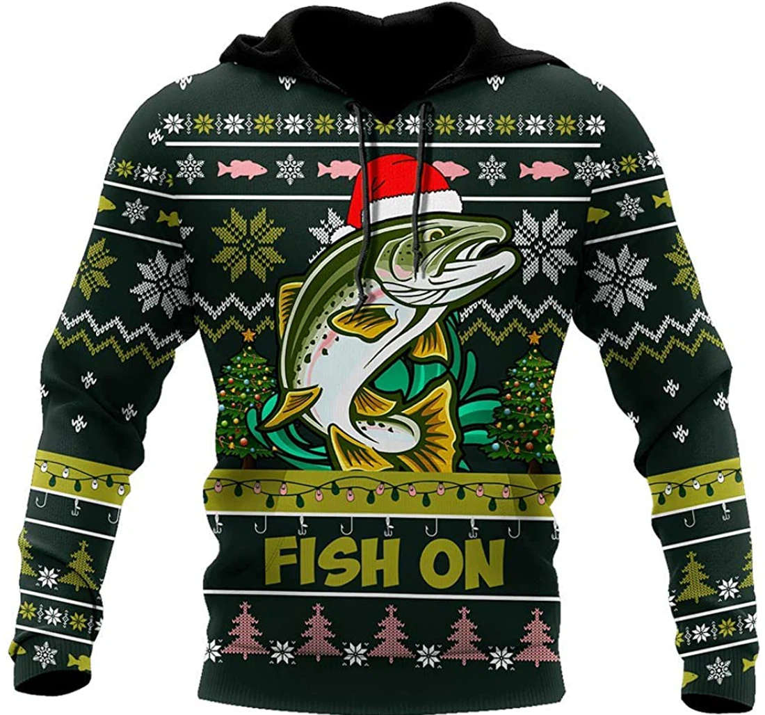 Trout Fishing Fish On Christmas Hat - 3D Printed Pullover Hoodie