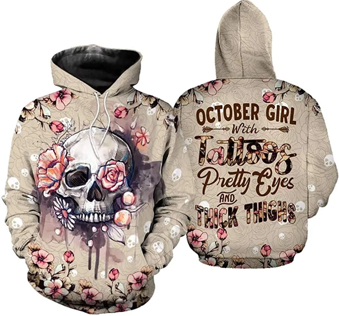 October Girl Skull Tattoo Man And Woman - 3D Printed Pullover Hoodie