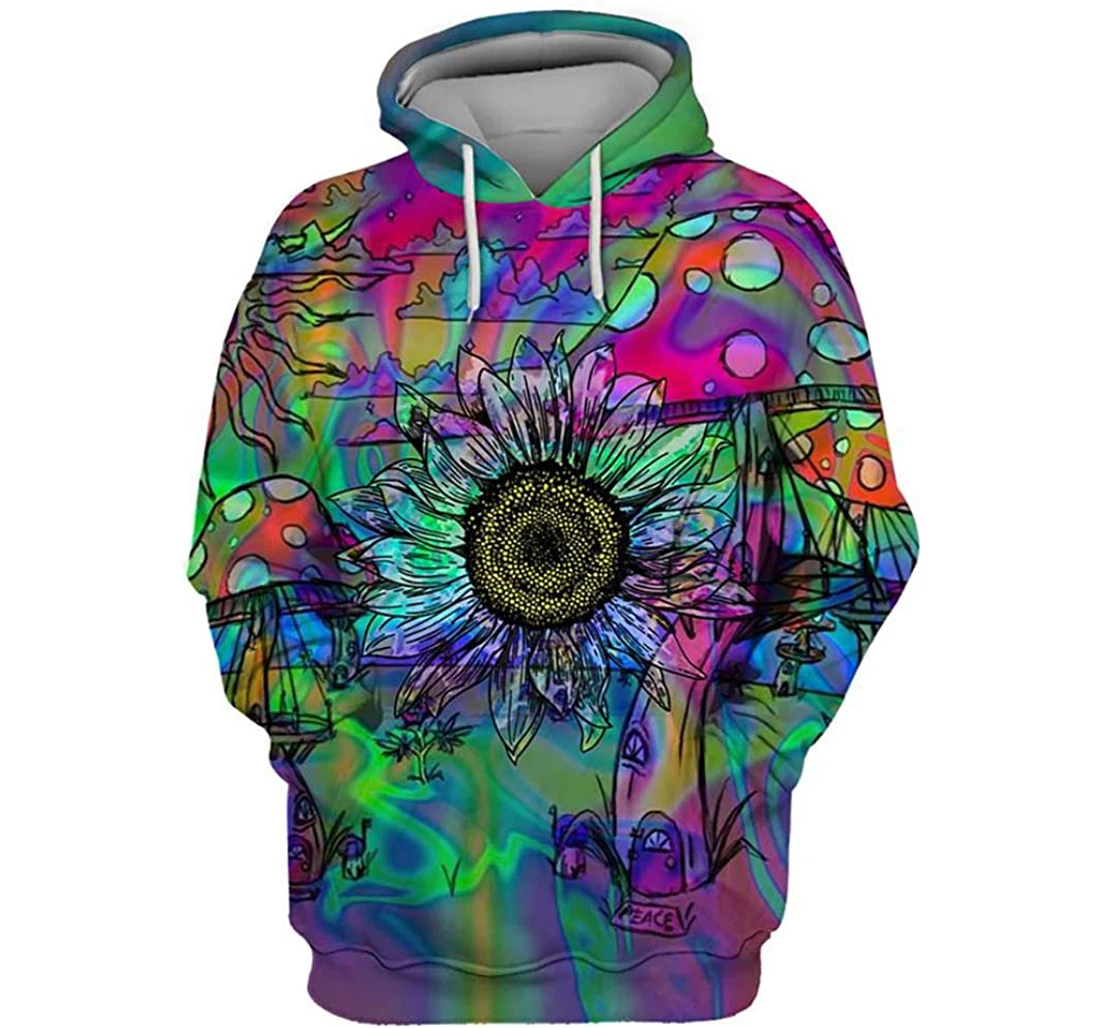 Hippie Colorful Sunflower Man And Woman - 3D Printed Pullover Hoodie