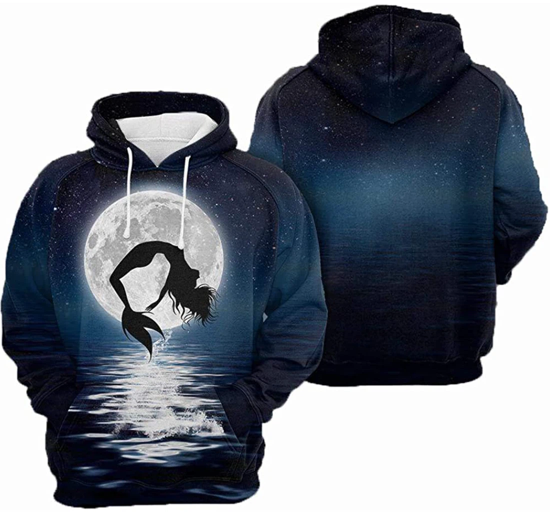 Mermaid Under The Moon And Sea Man And Woman - 3D Printed Pullover Hoodie