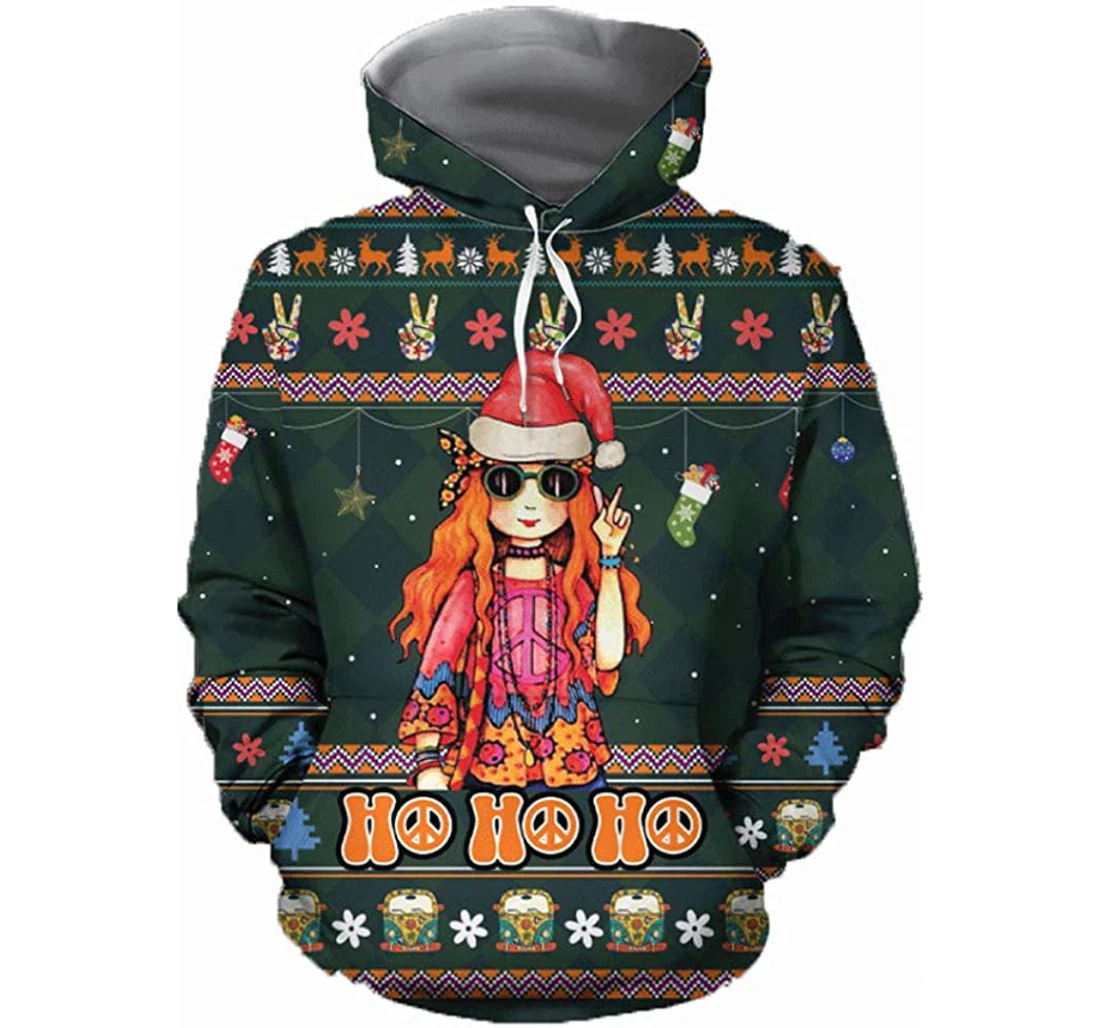 Hippie Girl Man And Woman - 3D Printed Pullover Hoodie