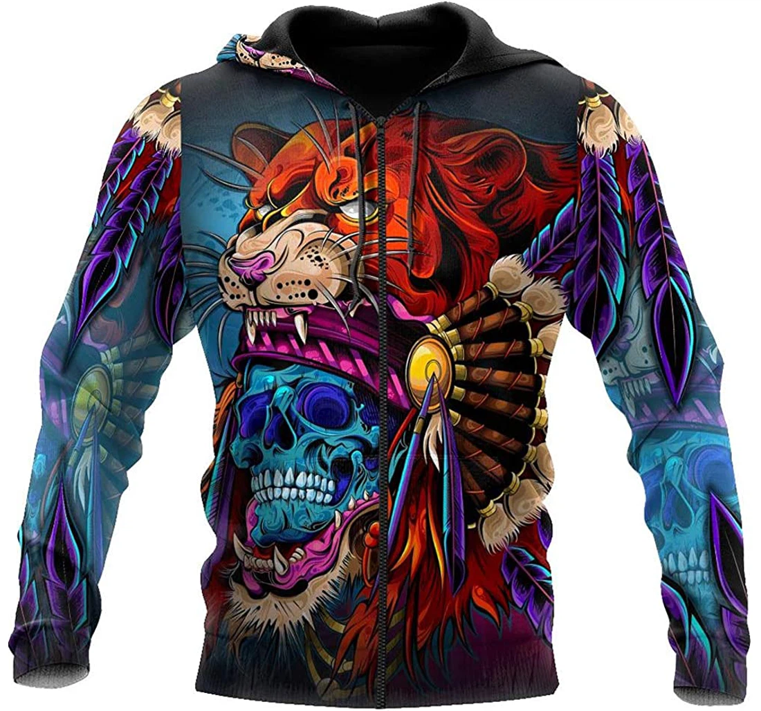 Lion Skull Colorful Man And Woman - 3D Printed Pullover Hoodie