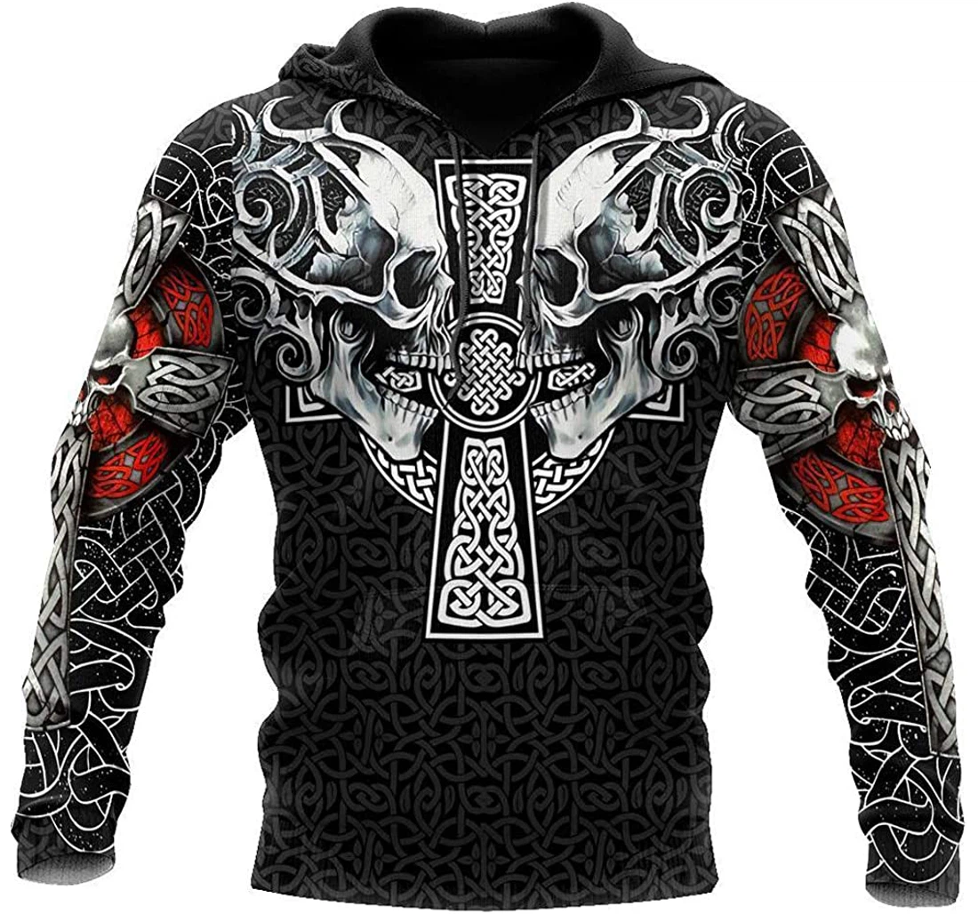 Iron Skull Celtic Background Pattern Man And Woman - 3D Printed Pullover Hoodie