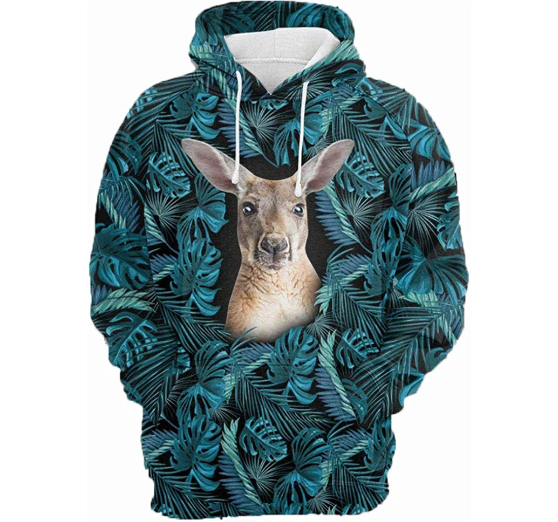 Kangaroo Palm Tree Background Pattern Man And Woman - 3D Printed Pullover Hoodie