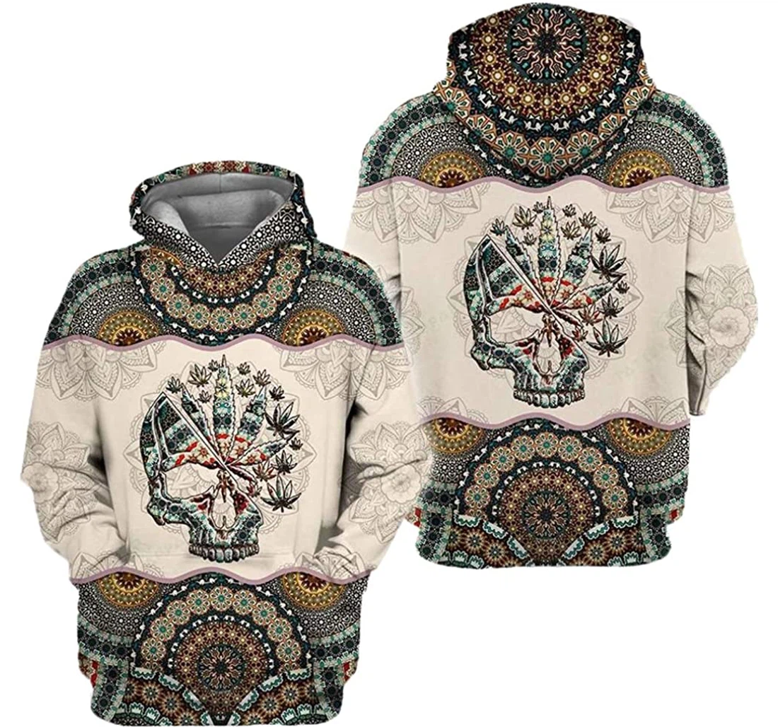 Mandala Skull Weed Man And Woman - 3D Printed Pullover Hoodie