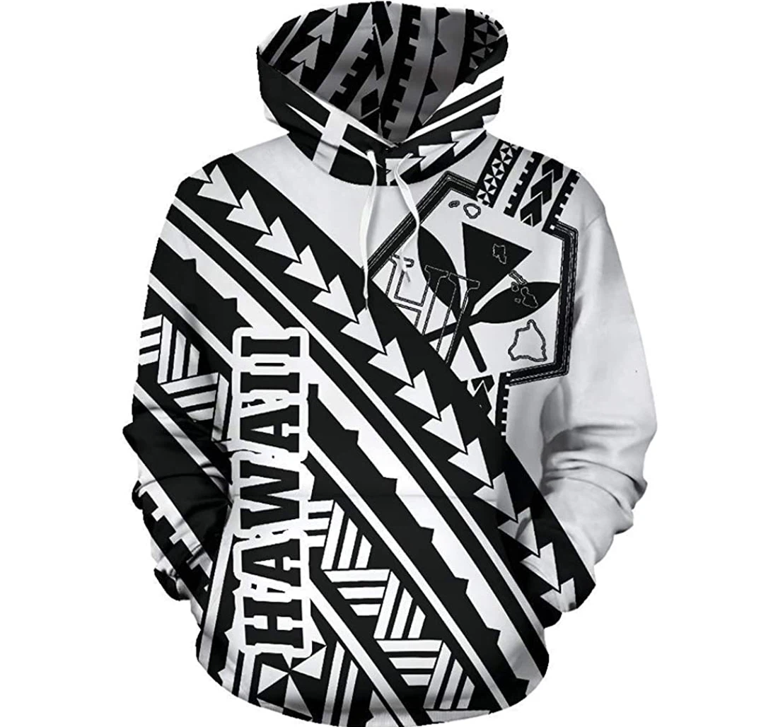 Hawaii Kanaka Polynesian - Poly Style And White Man And Woman - 3D Printed Pullover Hoodie