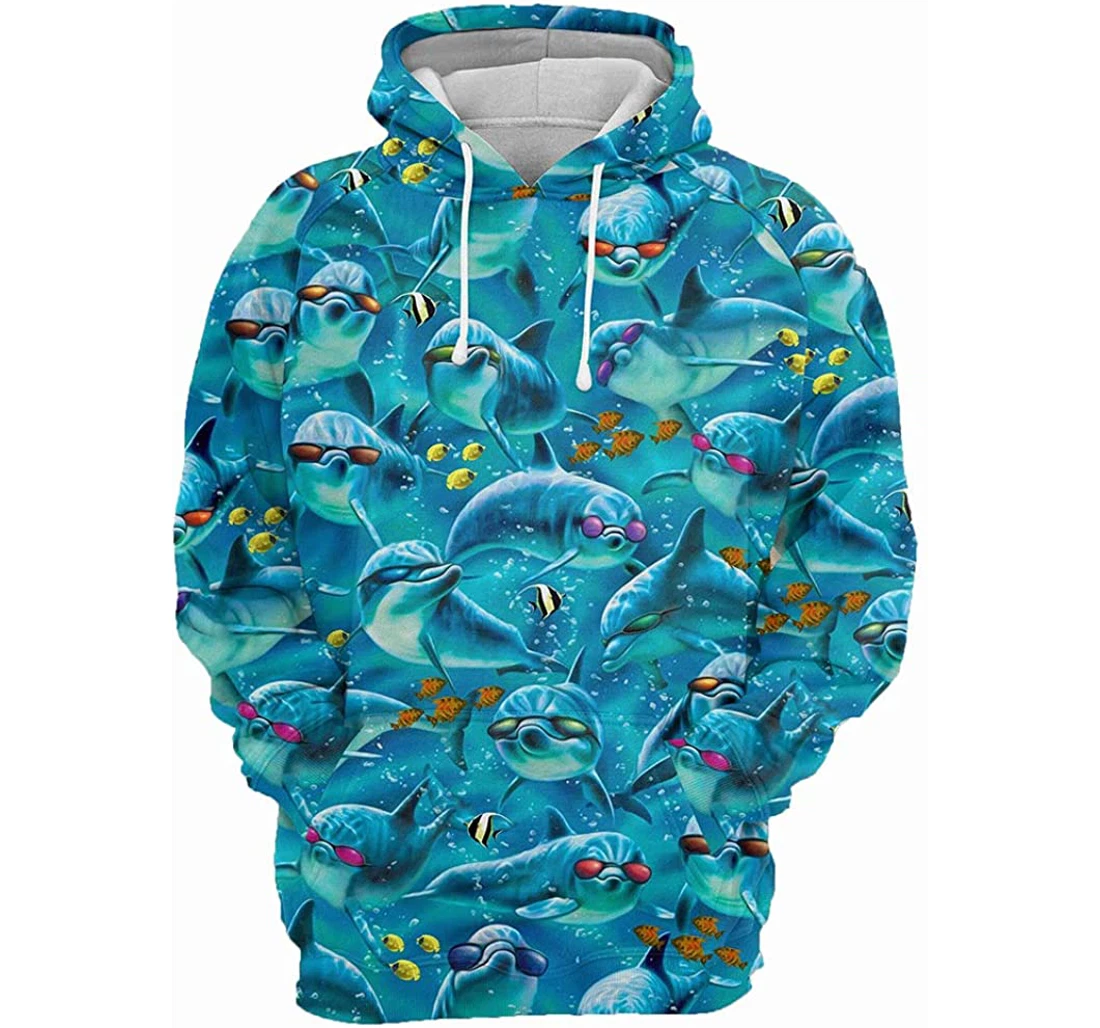 Dolphin Glasses Ocean Man And Woman - 3D Printed Pullover Hoodie